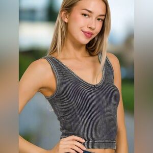 Zenana Outfitters Black and White Striped Crop Top